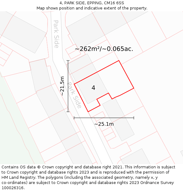 4, PARK SIDE, EPPING, CM16 6SS: Plot and title map