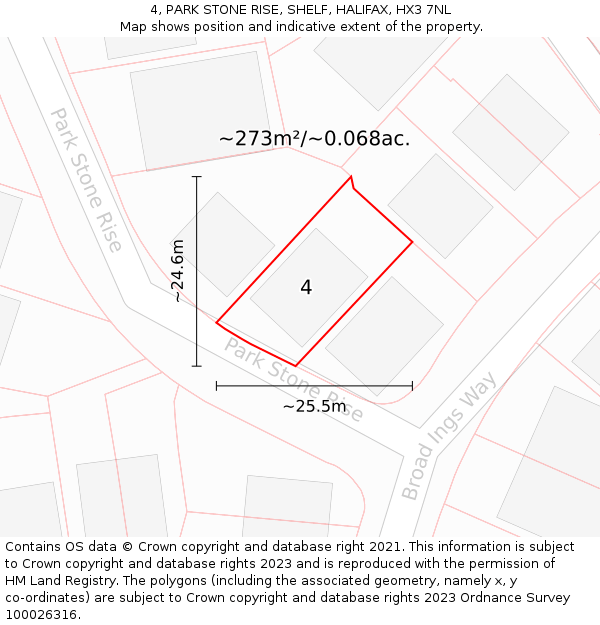 4, PARK STONE RISE, SHELF, HALIFAX, HX3 7NL: Plot and title map
