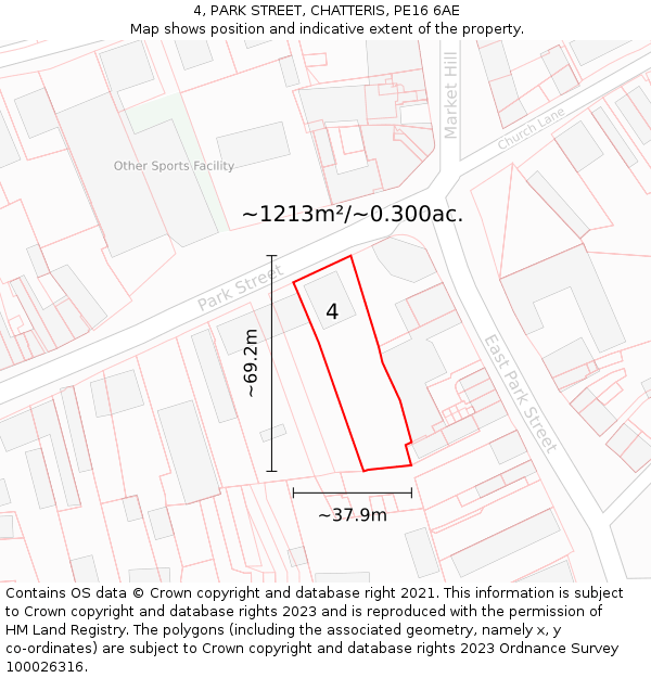 4, PARK STREET, CHATTERIS, PE16 6AE: Plot and title map