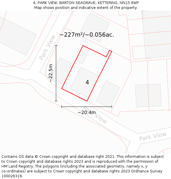 4, PARK VIEW, BARTON SEAGRAVE, KETTERING, NN15 6WP: Plot and title map