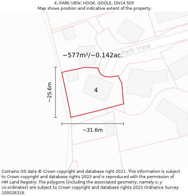 4, PARK VIEW, HOOK, GOOLE, DN14 5DF: Plot and title map