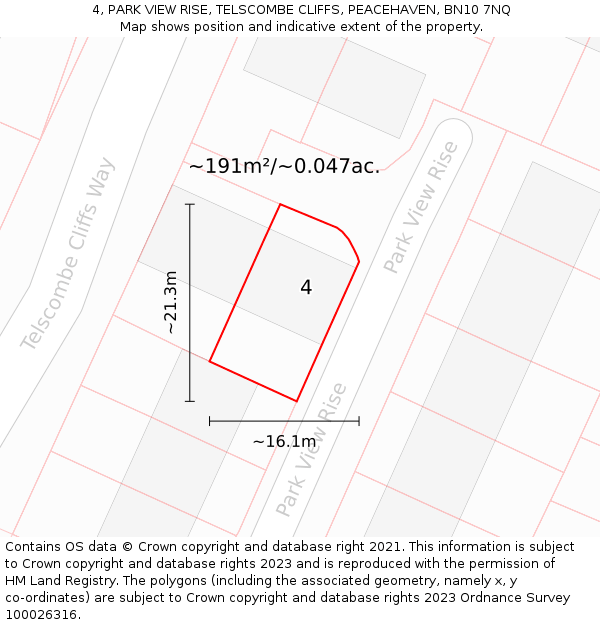 4, PARK VIEW RISE, TELSCOMBE CLIFFS, PEACEHAVEN, BN10 7NQ: Plot and title map
