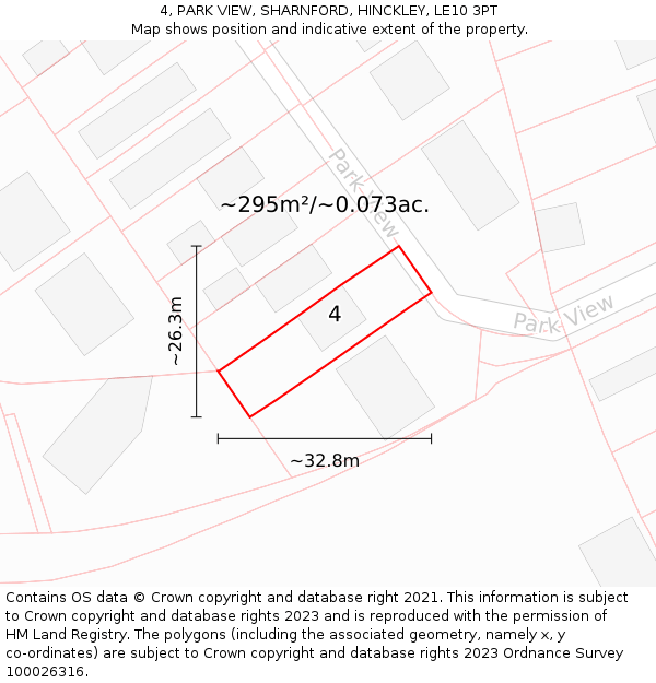 4, PARK VIEW, SHARNFORD, HINCKLEY, LE10 3PT: Plot and title map