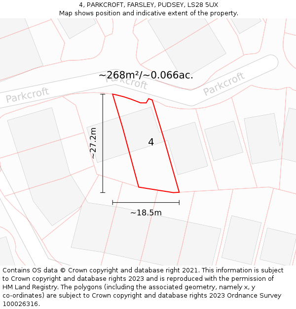 4, PARKCROFT, FARSLEY, PUDSEY, LS28 5UX: Plot and title map