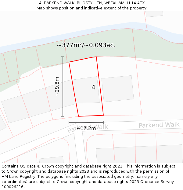 4, PARKEND WALK, RHOSTYLLEN, WREXHAM, LL14 4EX: Plot and title map