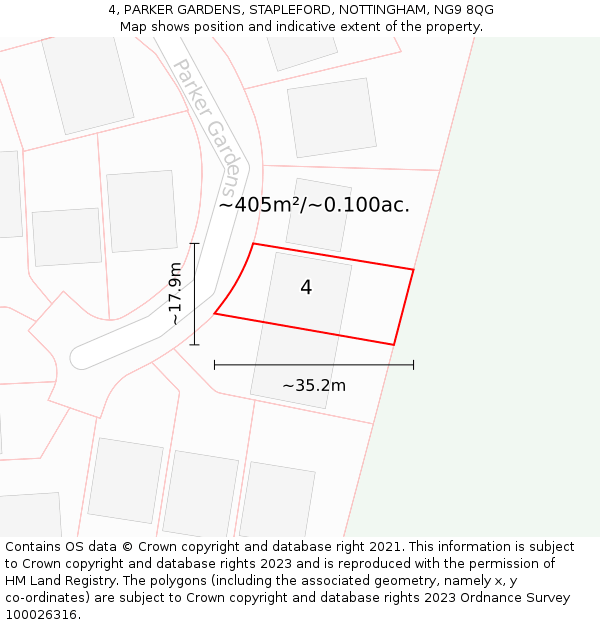 4, PARKER GARDENS, STAPLEFORD, NOTTINGHAM, NG9 8QG: Plot and title map