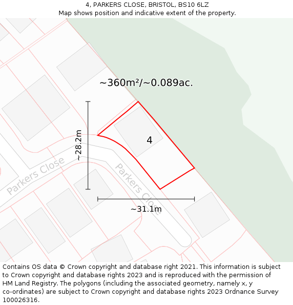 4, PARKERS CLOSE, BRISTOL, BS10 6LZ: Plot and title map