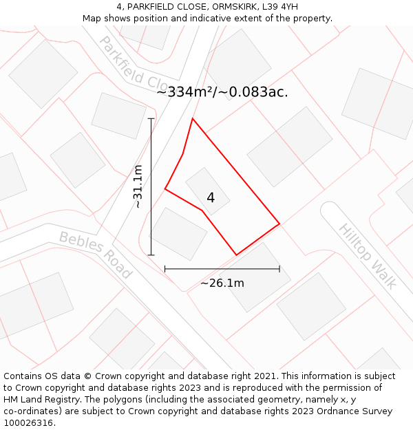 4, PARKFIELD CLOSE, ORMSKIRK, L39 4YH: Plot and title map
