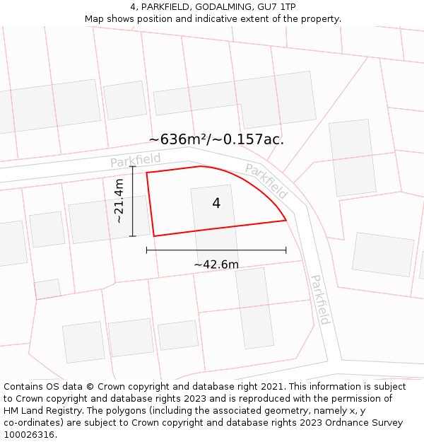 4, PARKFIELD, GODALMING, GU7 1TP: Plot and title map