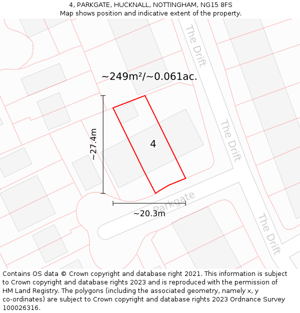4, PARKGATE, HUCKNALL, NOTTINGHAM, NG15 8FS: Plot and title map