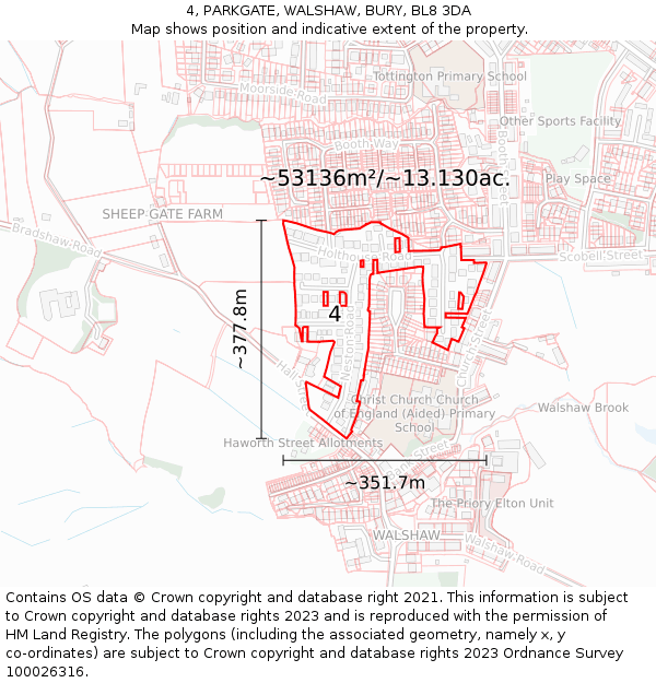 4, PARKGATE, WALSHAW, BURY, BL8 3DA: Plot and title map