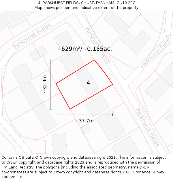 4, PARKHURST FIELDS, CHURT, FARNHAM, GU10 2PG: Plot and title map