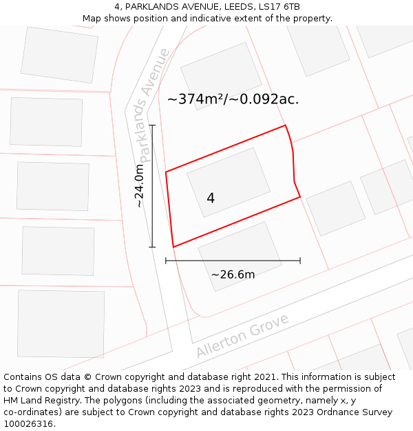 4, PARKLANDS AVENUE, LEEDS, LS17 6TB: Plot and title map
