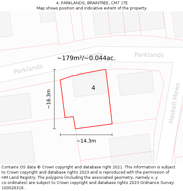4, PARKLANDS, BRAINTREE, CM7 1TE: Plot and title map