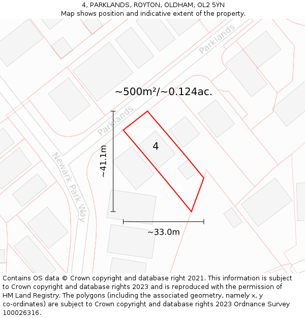 4, PARKLANDS, ROYTON, OLDHAM, OL2 5YN: Plot and title map