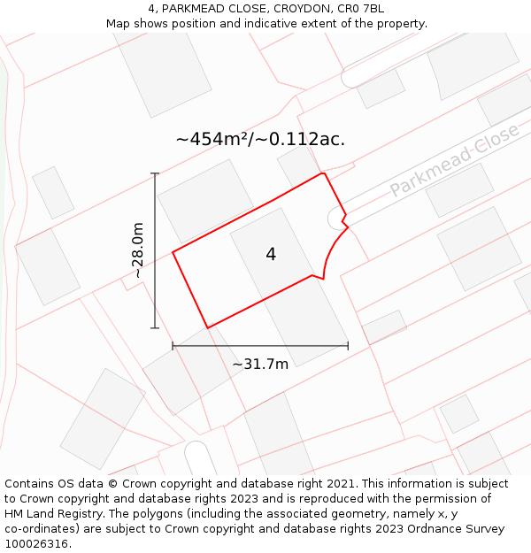 4, PARKMEAD CLOSE, CROYDON, CR0 7BL: Plot and title map