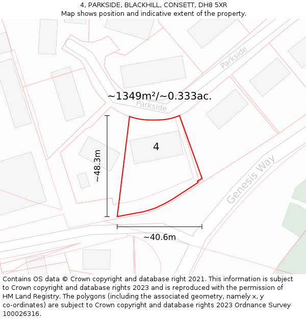 4, PARKSIDE, BLACKHILL, CONSETT, DH8 5XR: Plot and title map
