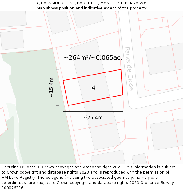 4, PARKSIDE CLOSE, RADCLIFFE, MANCHESTER, M26 2QS: Plot and title map