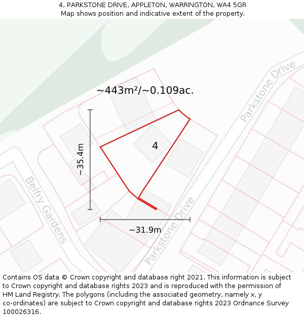 4, PARKSTONE DRIVE, APPLETON, WARRINGTON, WA4 5GR: Plot and title map