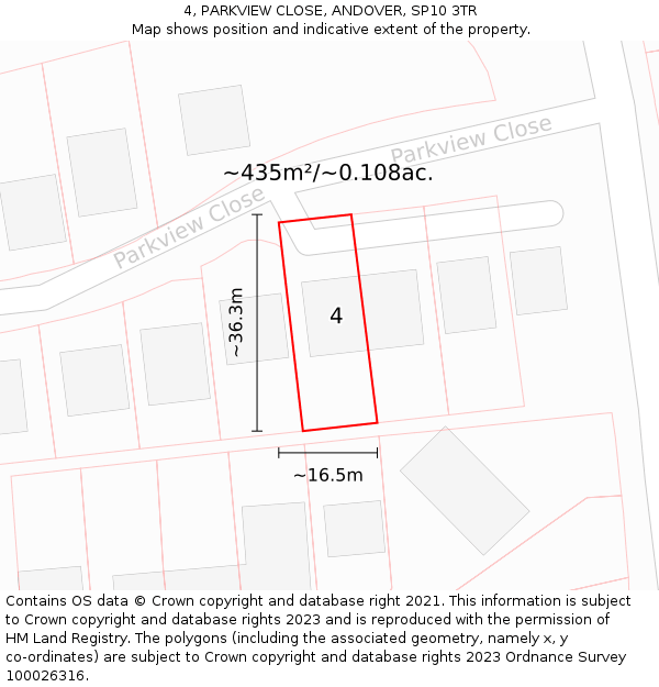 4, PARKVIEW CLOSE, ANDOVER, SP10 3TR: Plot and title map