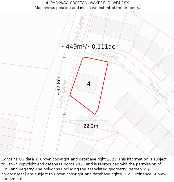 4, PARKWAY, CROFTON, WAKEFIELD, WF4 1SX: Plot and title map