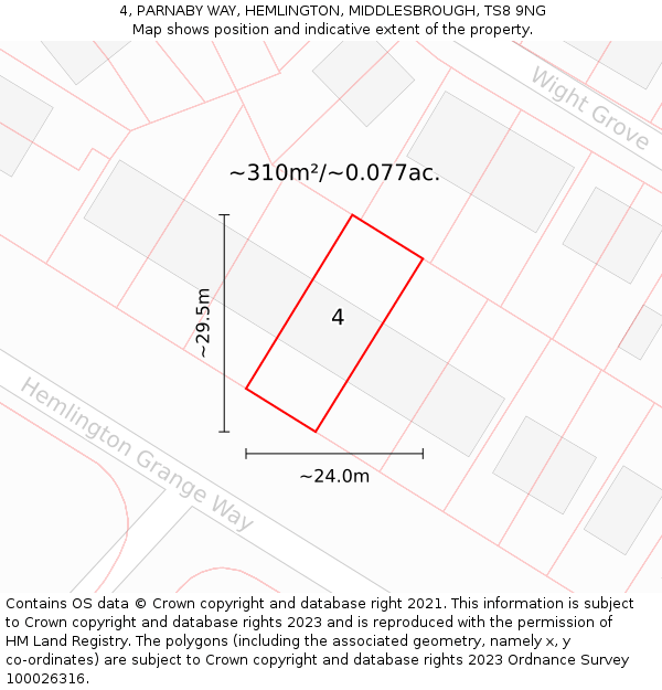4, PARNABY WAY, HEMLINGTON, MIDDLESBROUGH, TS8 9NG: Plot and title map