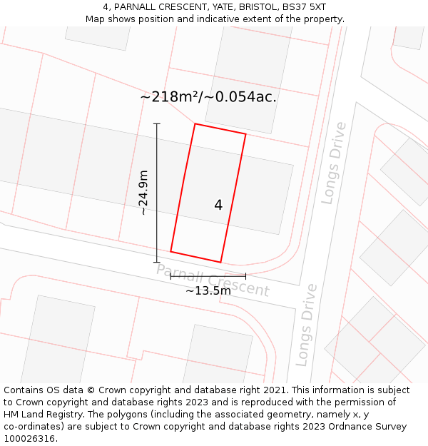 4, PARNALL CRESCENT, YATE, BRISTOL, BS37 5XT: Plot and title map