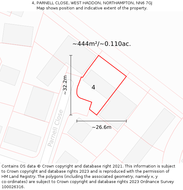4, PARNELL CLOSE, WEST HADDON, NORTHAMPTON, NN6 7GJ: Plot and title map