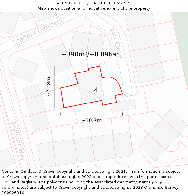 4, PARR CLOSE, BRAINTREE, CM7 9PT: Plot and title map
