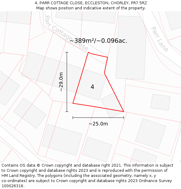4, PARR COTTAGE CLOSE, ECCLESTON, CHORLEY, PR7 5RZ: Plot and title map