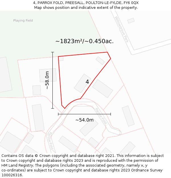4, PARROX FOLD, PREESALL, POULTON-LE-FYLDE, FY6 0QX: Plot and title map
