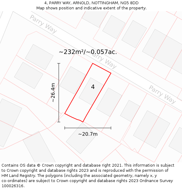 4, PARRY WAY, ARNOLD, NOTTINGHAM, NG5 8DD: Plot and title map