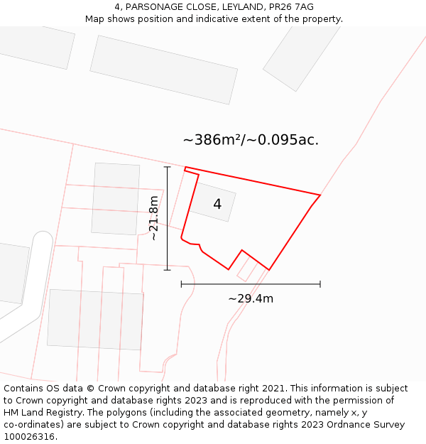 4, PARSONAGE CLOSE, LEYLAND, PR26 7AG: Plot and title map
