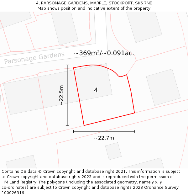 4, PARSONAGE GARDENS, MARPLE, STOCKPORT, SK6 7NB: Plot and title map