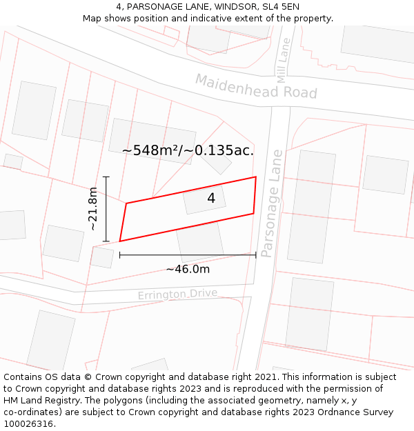 4, PARSONAGE LANE, WINDSOR, SL4 5EN: Plot and title map
