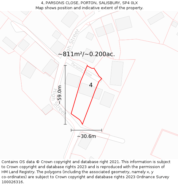 4, PARSONS CLOSE, PORTON, SALISBURY, SP4 0LX: Plot and title map