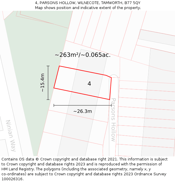 4, PARSONS HOLLOW, WILNECOTE, TAMWORTH, B77 5QY: Plot and title map