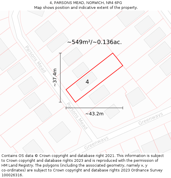 4, PARSONS MEAD, NORWICH, NR4 6PG: Plot and title map