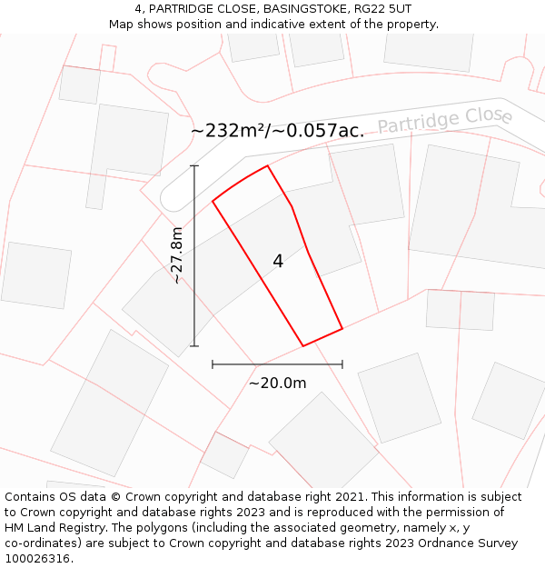 4, PARTRIDGE CLOSE, BASINGSTOKE, RG22 5UT: Plot and title map
