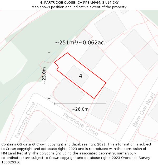 4, PARTRIDGE CLOSE, CHIPPENHAM, SN14 6XY: Plot and title map