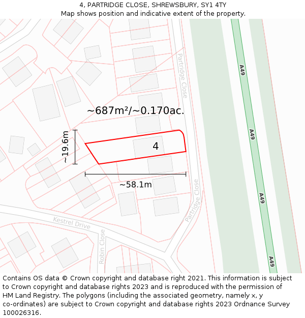 4, PARTRIDGE CLOSE, SHREWSBURY, SY1 4TY: Plot and title map