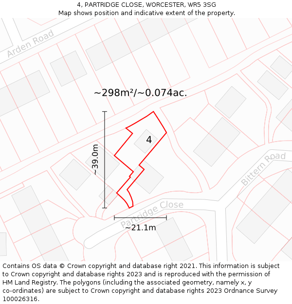 4, PARTRIDGE CLOSE, WORCESTER, WR5 3SG: Plot and title map