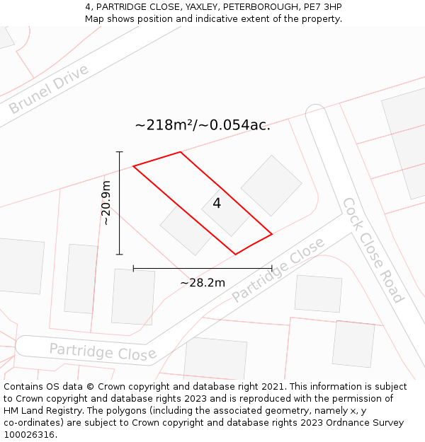 4, PARTRIDGE CLOSE, YAXLEY, PETERBOROUGH, PE7 3HP: Plot and title map