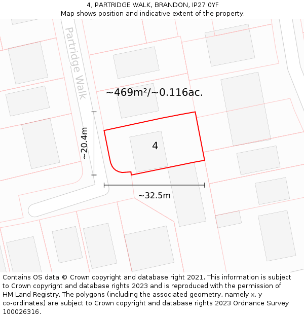 4, PARTRIDGE WALK, BRANDON, IP27 0YF: Plot and title map