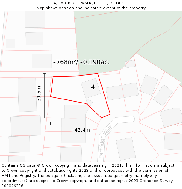 4, PARTRIDGE WALK, POOLE, BH14 8HL: Plot and title map