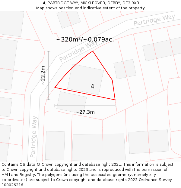 4, PARTRIDGE WAY, MICKLEOVER, DERBY, DE3 9XB: Plot and title map