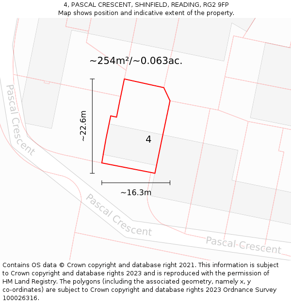 4, PASCAL CRESCENT, SHINFIELD, READING, RG2 9FP: Plot and title map