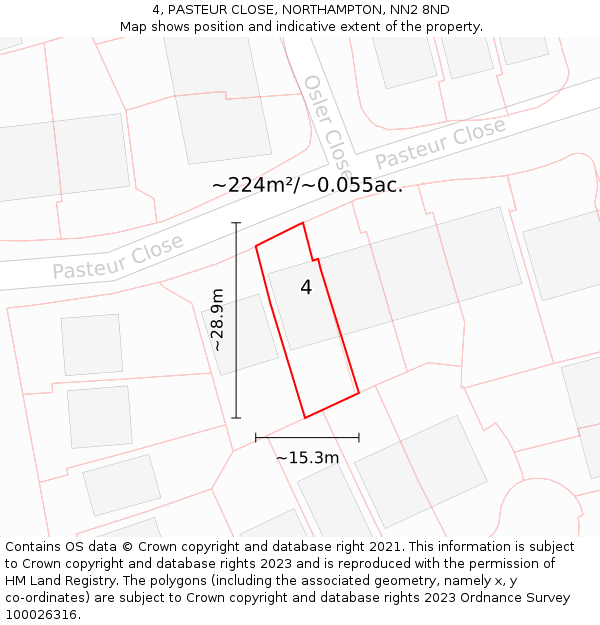 4, PASTEUR CLOSE, NORTHAMPTON, NN2 8ND: Plot and title map