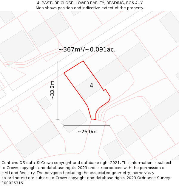 4, PASTURE CLOSE, LOWER EARLEY, READING, RG6 4UY: Plot and title map