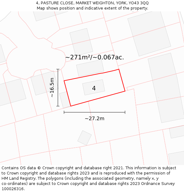 4, PASTURE CLOSE, MARKET WEIGHTON, YORK, YO43 3QQ: Plot and title map